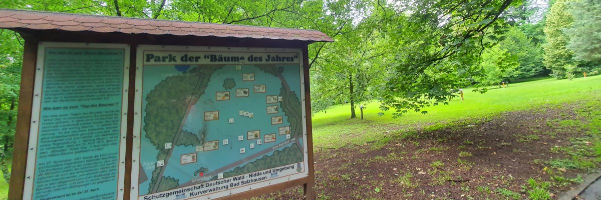 Hinweistafel Park der Bäume Großer Lageplan für de Park der Bäume im Oberen Kurpark